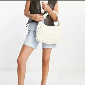 Bershka ruched 90s shoulder bag in ecru